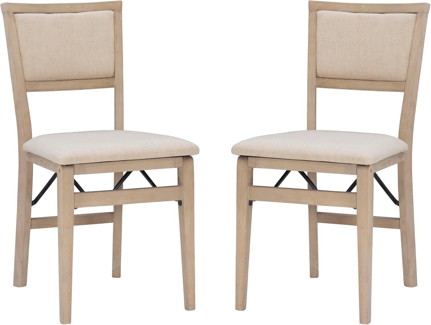 Linon Keira Wooden Folding Chair Upholstered Seat and Back Set of 2, Dining Height, Rustic Natural & Beige