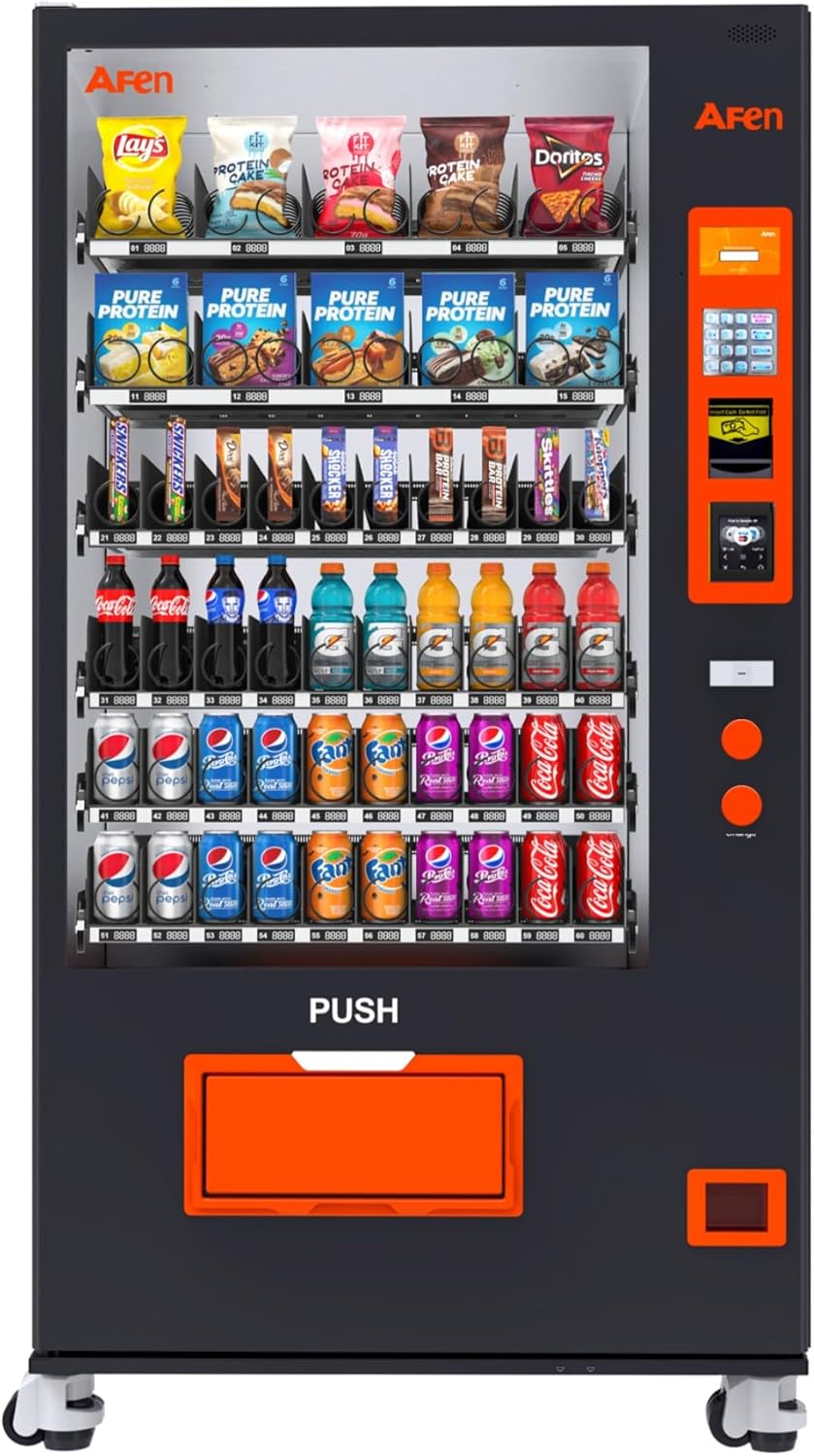 Afen Commercial Vending Machine Snack & Drink 60 Slot Refrigerated Soda Combo Vending Machine for Business Fatory Bulk Cashless, Bill Acceptor and Card Reader