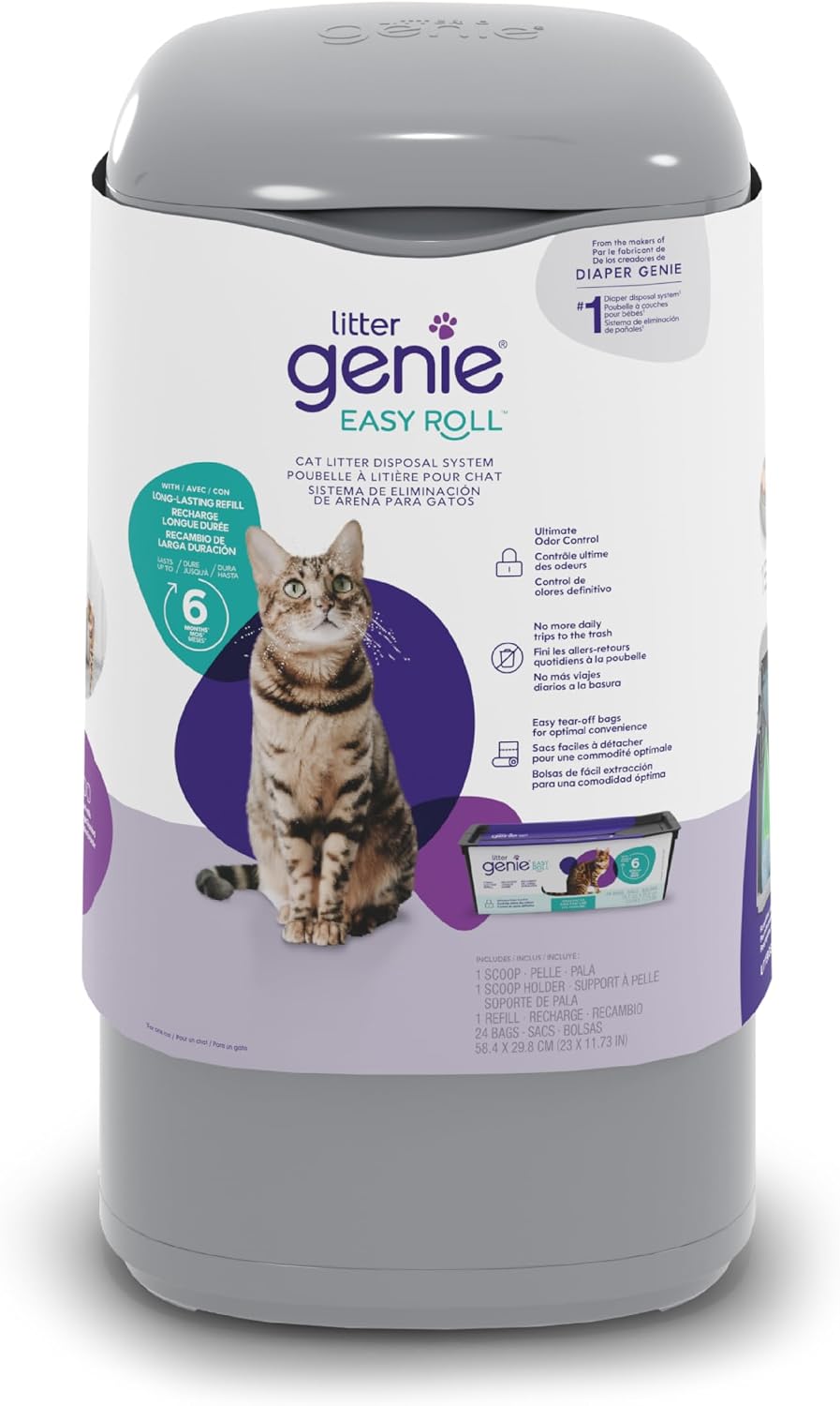 Litter Genie Easy Roll Pail with Easy Roll Refill, 24 bags