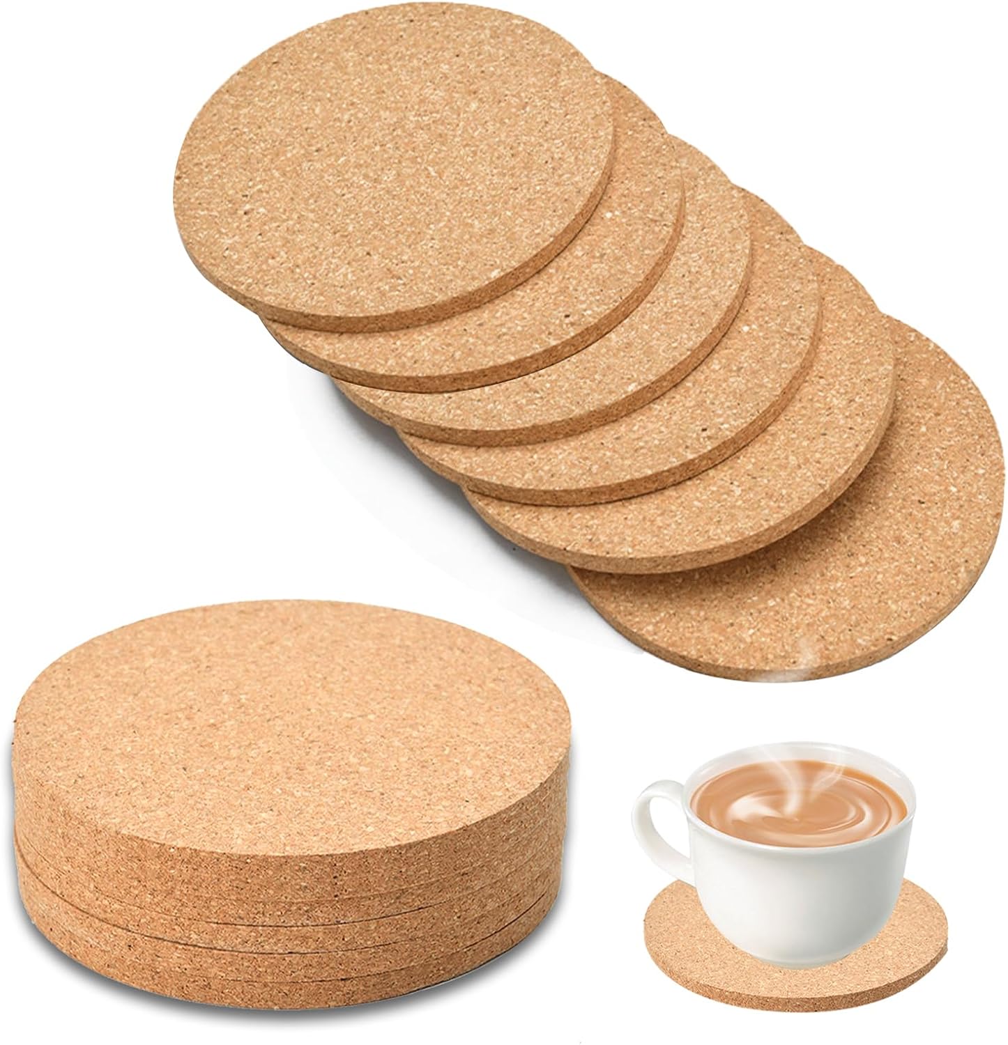 12Pcs Cork Coasters (3.93 * 3.93 * 0.2In), Cork Mats, Drink Coasters, Drinks Coasters, Cup Corks Pads, CorkCoasters For Coffee Table With Round Edge, Round-Coaster, Warm Gift For Home & Office.