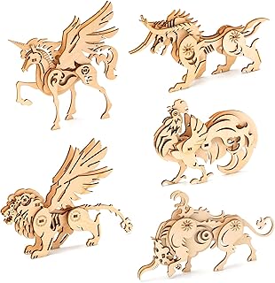 CYAZOO 5in1 3D Wooden Puzzle Animal Beast Model Set DIY Building Kits-Mountain and Sea Classic Desk Display Home Decoration-Unique Gift for Adults and Kids
