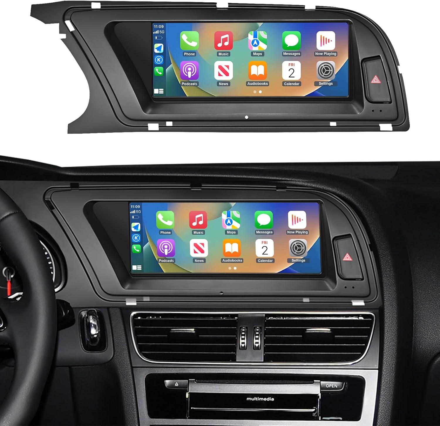Road Top 8.9 Inch Car Radio Wireless CarPlay Touchscreen for Audi A4 2009-2015 Year with 3GMMI, Car Radio Stereo Multimedia Screen, Support Wireless Android Auto, Navigation, Mirrorlink