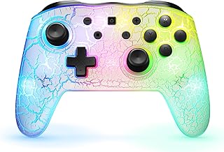 Manba Switch Pro Controller,Wireless Switch Controller Compatible with Nintendo Switch/Lite/OLED/PC,Bluetooth Pro Controller Switch with Adjustable LED Light/Turbo/Vibration,Wake-Up Function（White