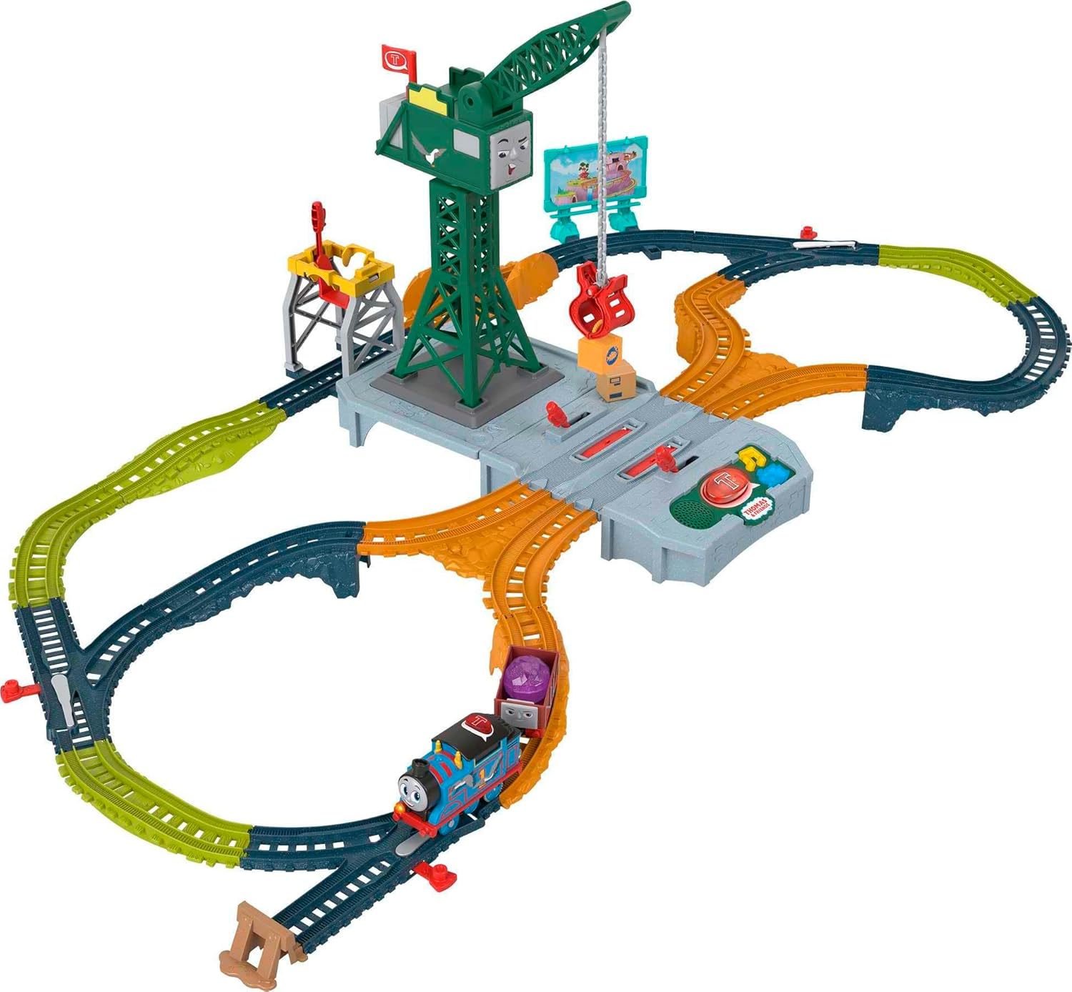 Thomas & Friends Motorized Toy Train Set, Talking Cranky Delivery with Track, Sounds & Phrases for Pretend Play Preschool Kids Ages 3+ Years (Amazon Exclusive)