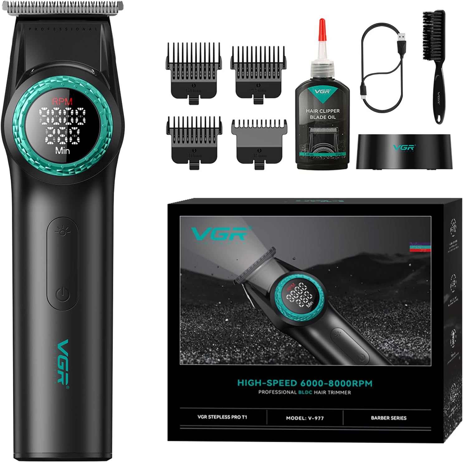 VGR 977 Cordless Hair Trimmer for Men with Zero-Gap T-Blade, Black