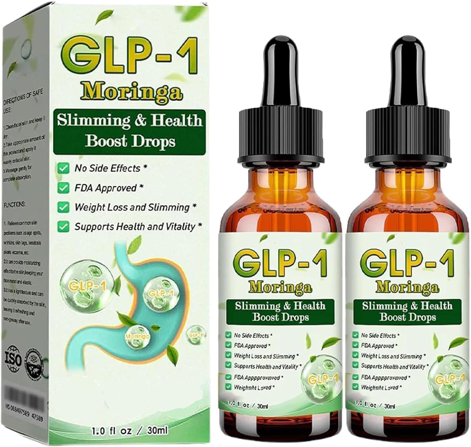 HHVB GLP-1 Drops, HHVB GLP-1 Health Boost Drops, GLP-1 Moringa & Health Boost Drop, GLP1 Moringa Drop, Firming Skin Suitable, Unisex for All Skin Types (2Pcs*30ML)