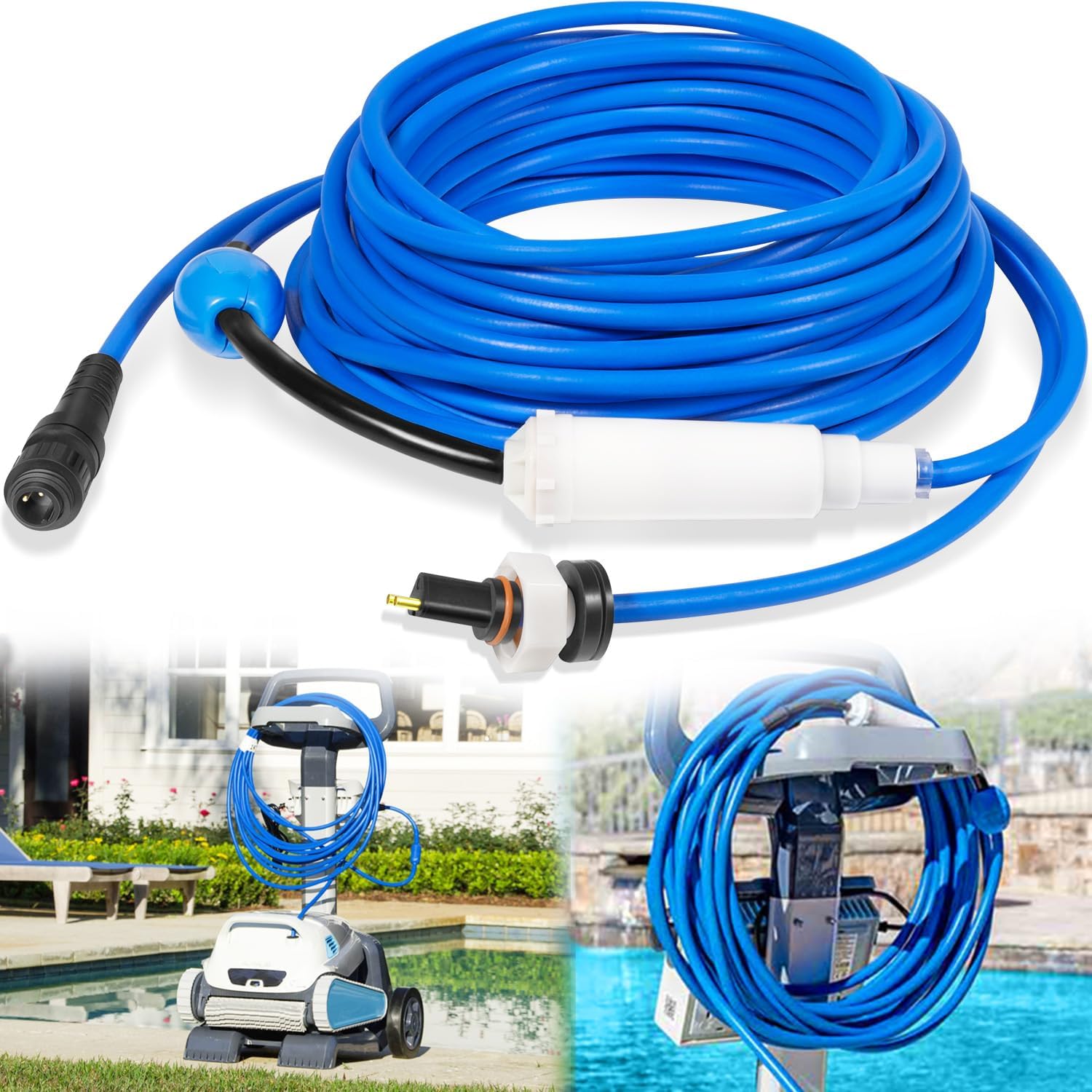 99958907-DIY Blue Swivel Cable 2-Wire 18M/60FT for Tangle-Free Operation Replacement for Dolphin Pool Cleaners Active 20, S200, Discovery, Explorer E30, Proteus DX4, Advantage Ultra, Quantum,Triton PS