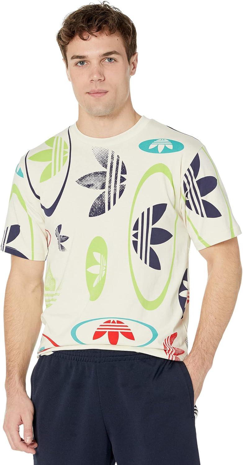 adidas Originals Mens All Over Print Logo T-Shirt, Wonder White/Multicolor