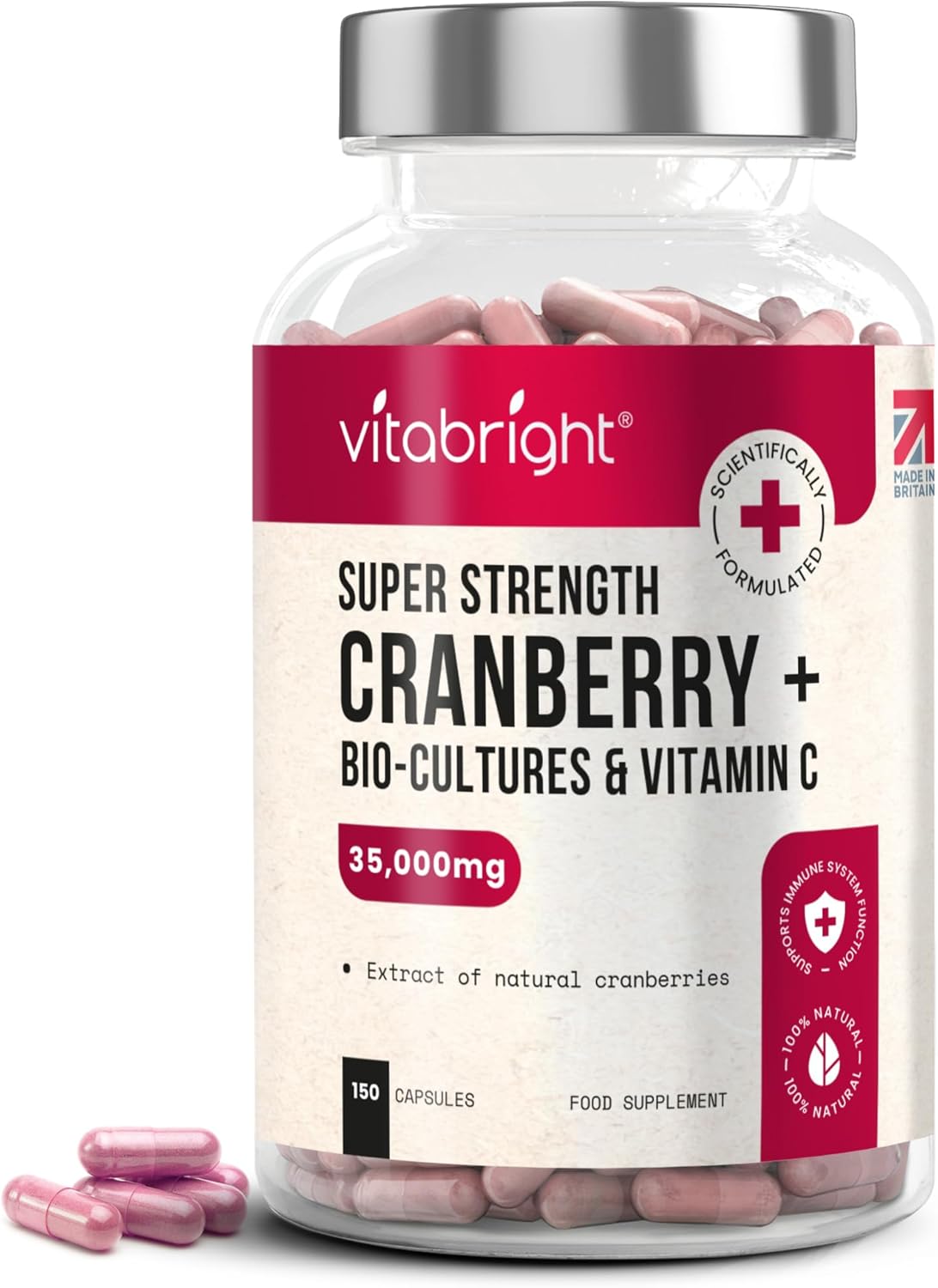 Intimate Flora Probiotics for Women | 150 Capsules | for Women | Probiotics Lactobacillus Rhamnosus + Lactobacillus Reuteri & Cranberry Extract Prebiotics & Vitamin C | VitaBright