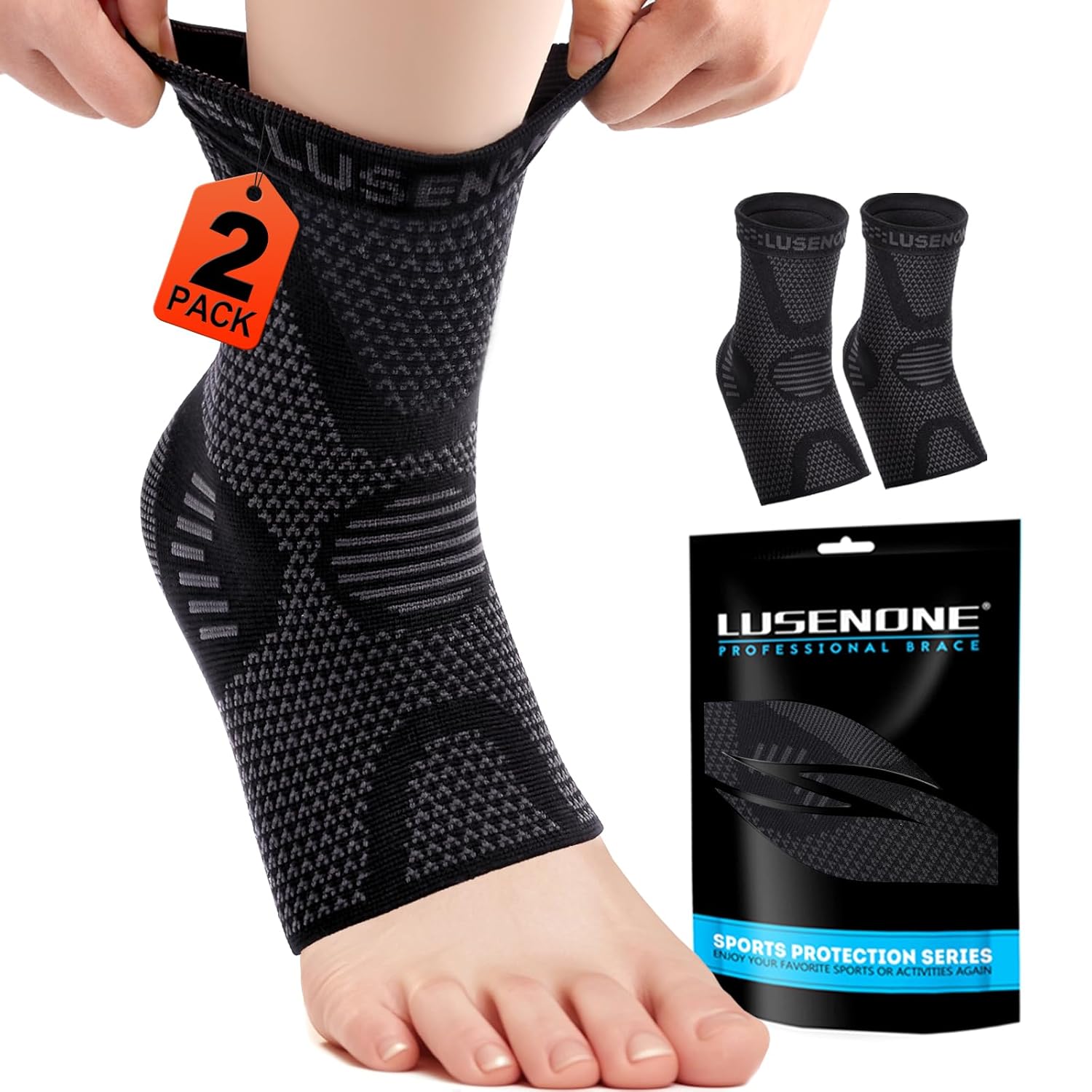 2 Pack Ankle Support for Women & Men, Achilles Tendonitis Support Socks, Compression Ankle Brace Support for Sprained Ankle, Ligament Damage, Plantar Fasciitis, Heel Pain, Running, Sports