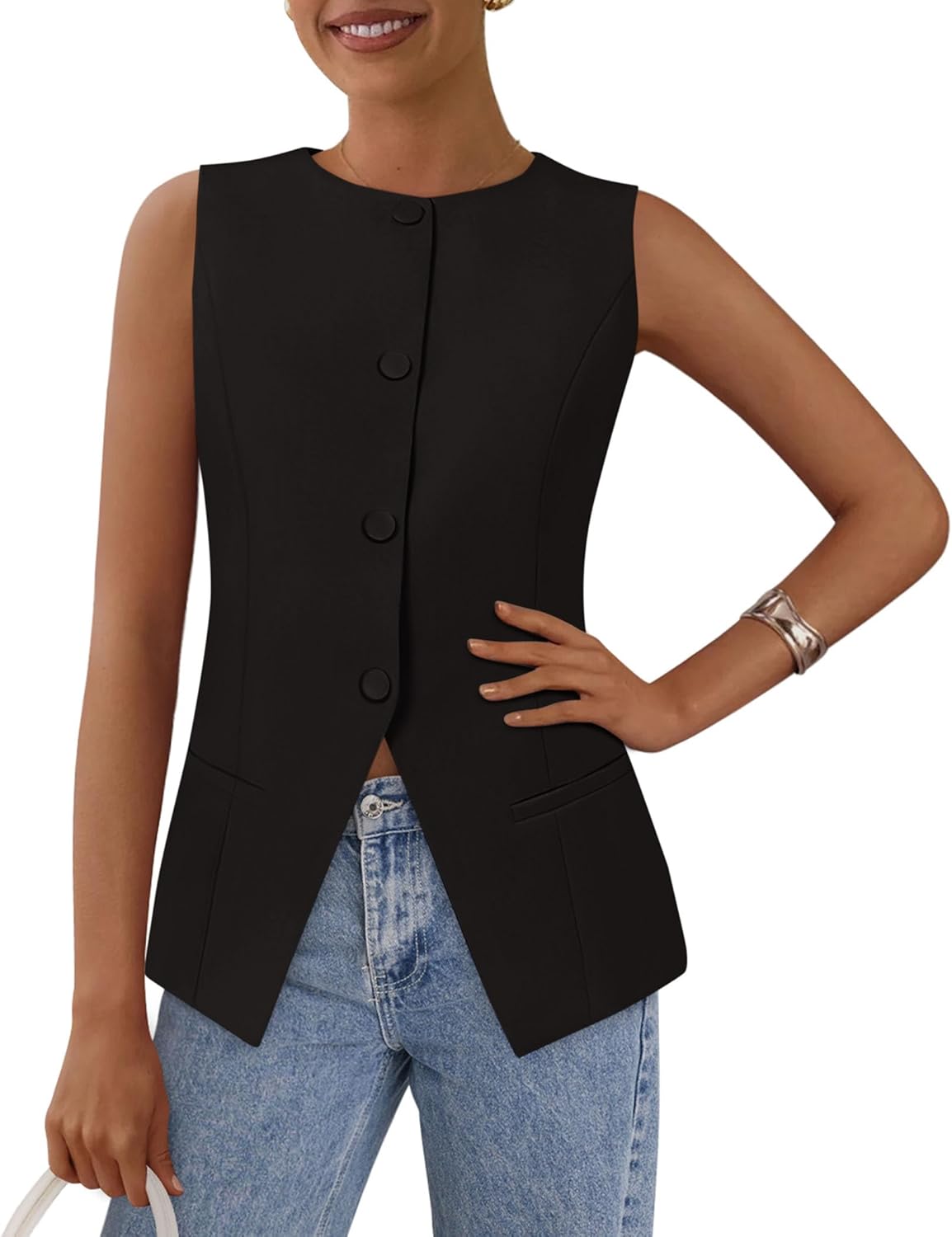 PRETTYGARDEN Women's Suit Vest Tops 2025 Summer Dressy Casual Business Button Sleeveless Trendy Fashion Blazer Waistcoat
