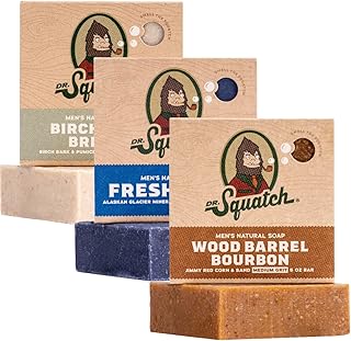 Dr. Squatch Men's Natural Bar Soap from Moisturizing Soap Made from Natural Oils - Cold Process Soap with No Harsh Chemicals - Wood Barrel Bourbon, Fresh Falls, Birchwood Breeze (3 Pack)