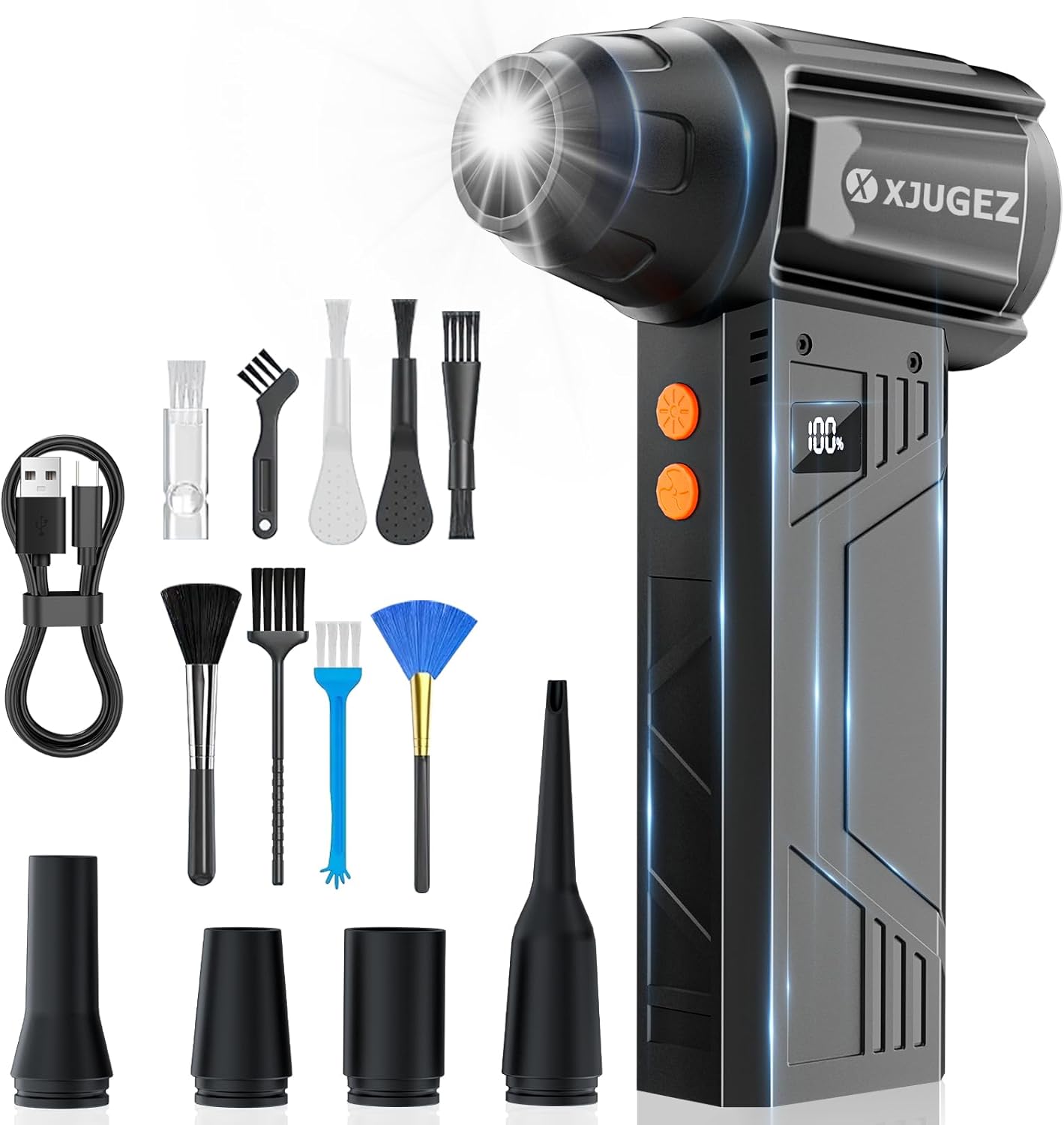 Electric Air Duster,180000RPM Compressed Air Cleaner for PC with 2 Lights,4 Gears Rechargeable Hand Held Mini Air Blower Cordless as Computer Cleaner& Compressed Air Can for Laptop,Keyboard