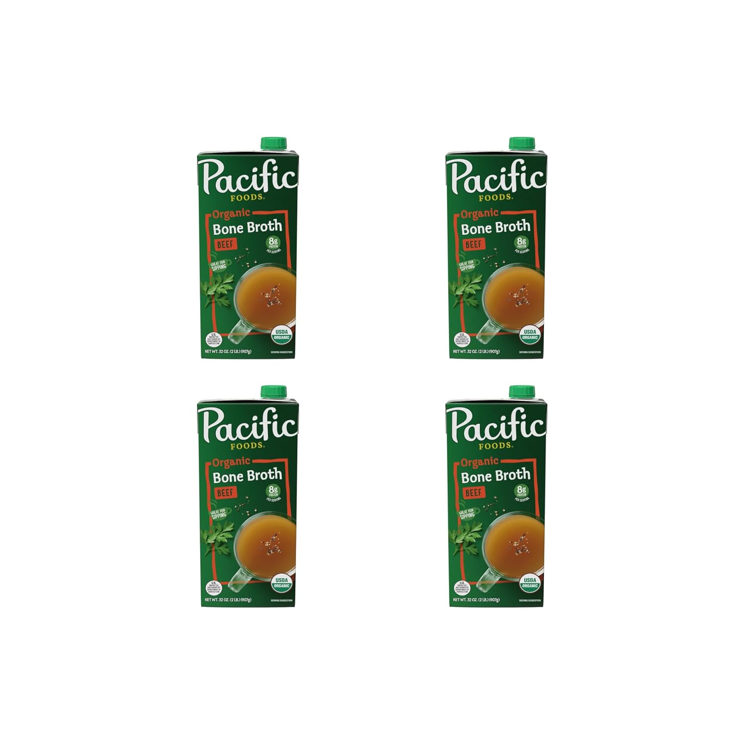 Pacific Foods Organic Beef Bone Broth, 32 oz Carton (Pack of 4)