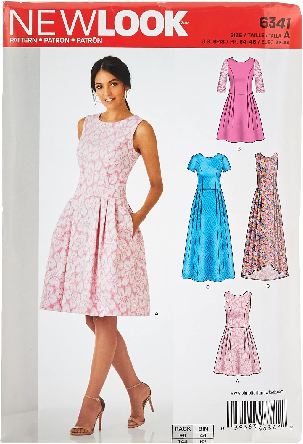 New Look N6341 Women's Dress Sewing Pattern with Length & Sleeve Variations, Sizes 6-18