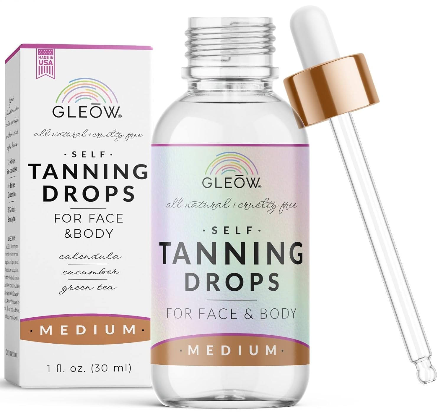 Face Tanning Drops to Add to Moisturizer - Medium Bronzing Drops for Face & Body - Quick Tan Drops - Tanning Drops for Your Face - Face Self Tanner Drops 1oz - Non Toxic Self Tanner Face Drops