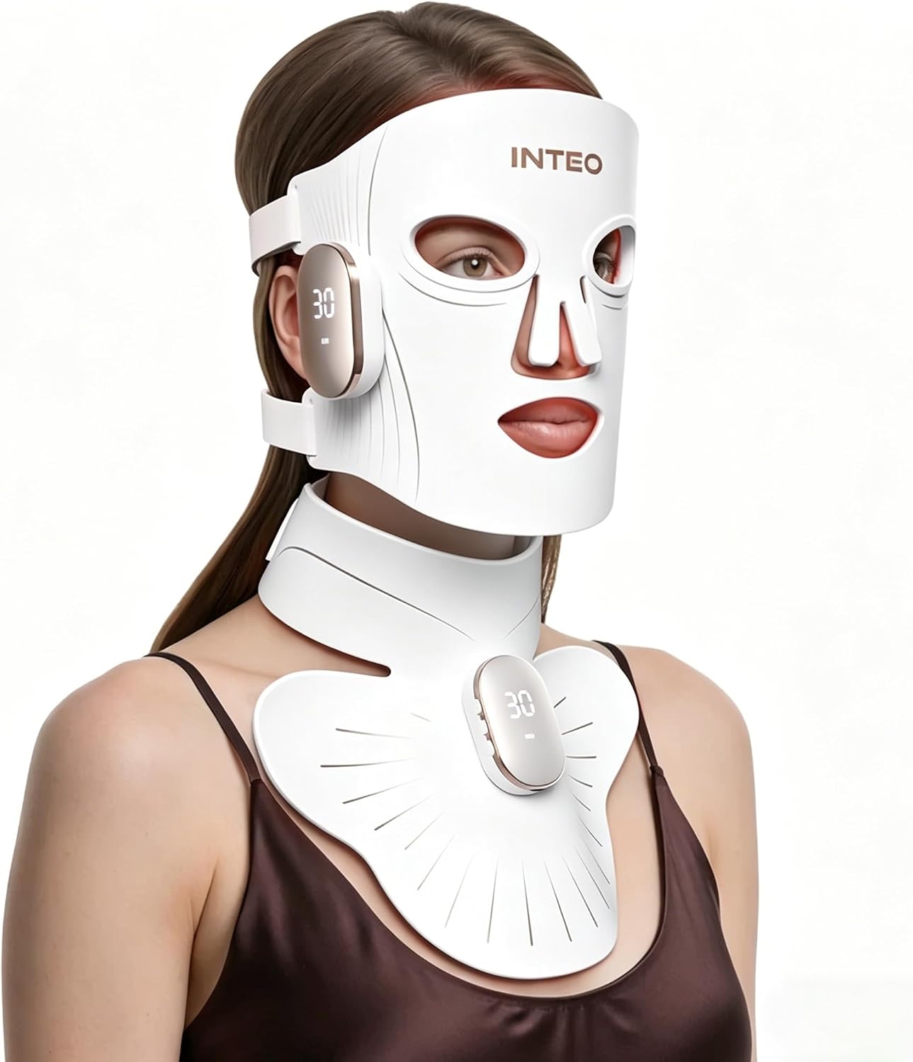 Red Light Therapy Mask for Face & Neck, 850nm NIR & 660nm Red LED, 4 Modes