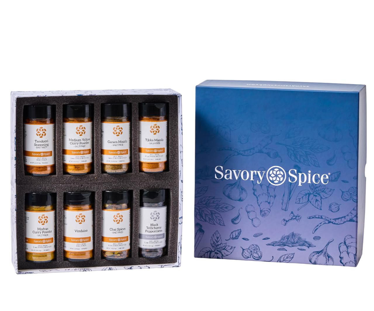 Savory Spice Indian Spice Collection - Gift Set of Indian Spices and Seasonings with Curries, Masalas, and Flavors from India - Vegan, Gluten-Free, No MSG (8-Jar Box)