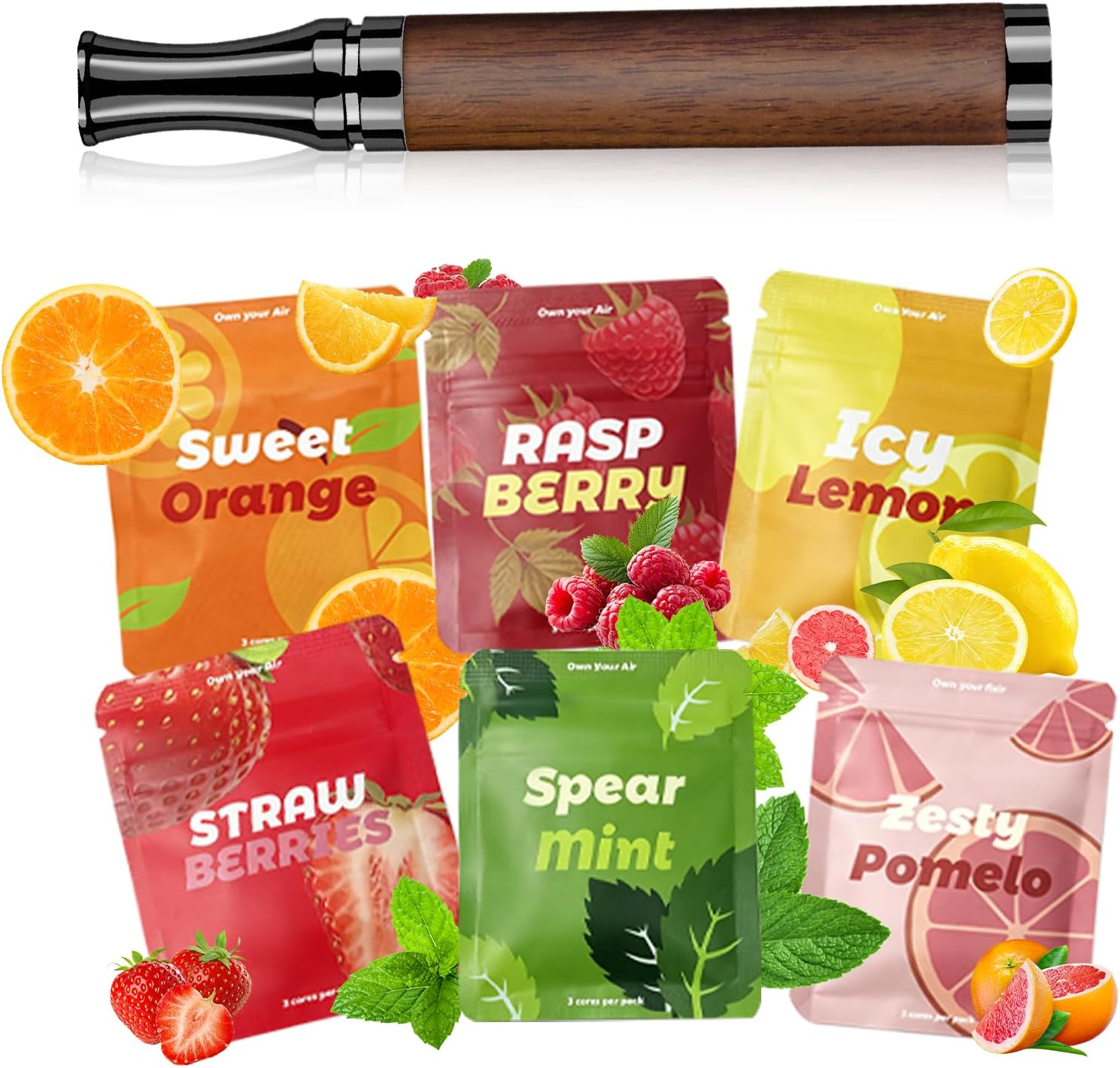 Replace Bad Habit Flavored Air Device with 18pcs Refillable Cores in 6 Flavors, Habit Support Refreshing Device for Stress Relief Sensory Fidget for Adults (Brown)