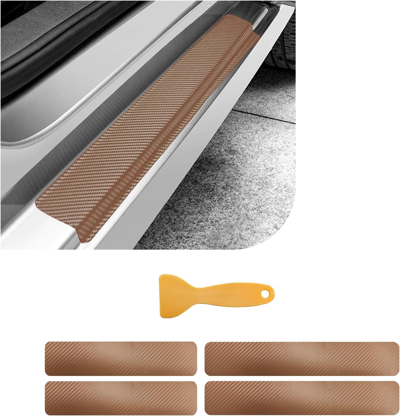 4 PCS Car Door Sill Protector, 3D Carbon Fiber Auto Door Entry Edge Guard Protection Trim, Anti-Scratch Threshold Cover Strips, Sill Protection Sticker for Car SUV Truck (Golden)