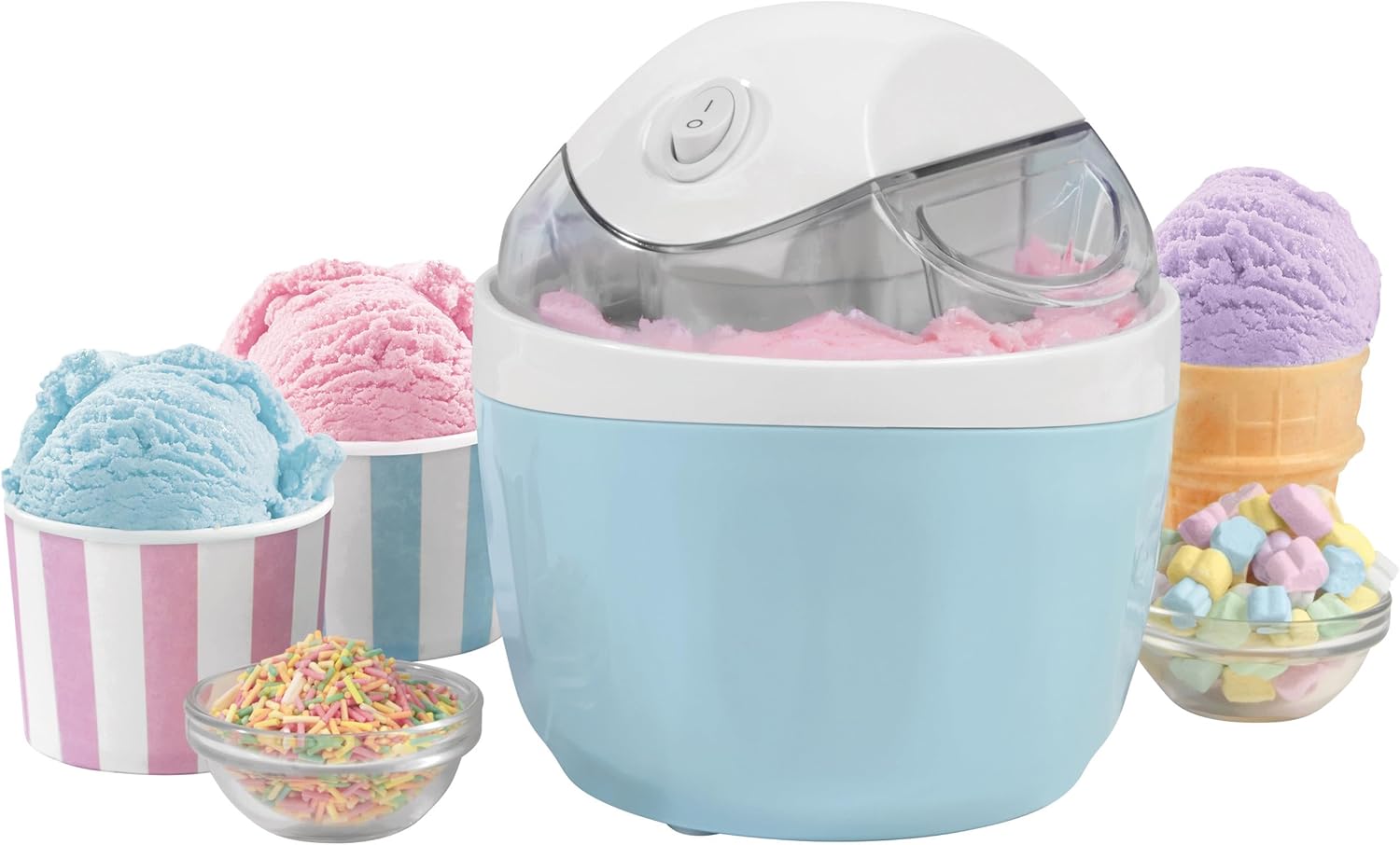Giles & Posner Ice Cream Maker - Electric Frozen Yoghurt, Sorbet, Dairy Free Milk Churner, 500ml Quick Freeze Bowl, Home-Made in 30 Minutes, Detachable Paddle, Compact, Perfect for Kids, Blue