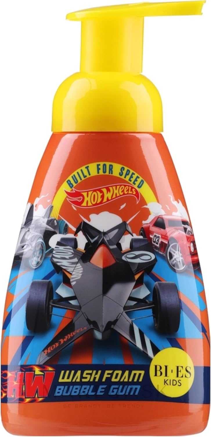 Hot Wheels Kids Body Wash Foam with Bubble Gum Scent - Dermatologically Tested, Gentle & Hydrating Cleanser with Glycerin, Paraben-Free Non-Irritating Formula for Sensitive Skin, Ages 3+, 300ml