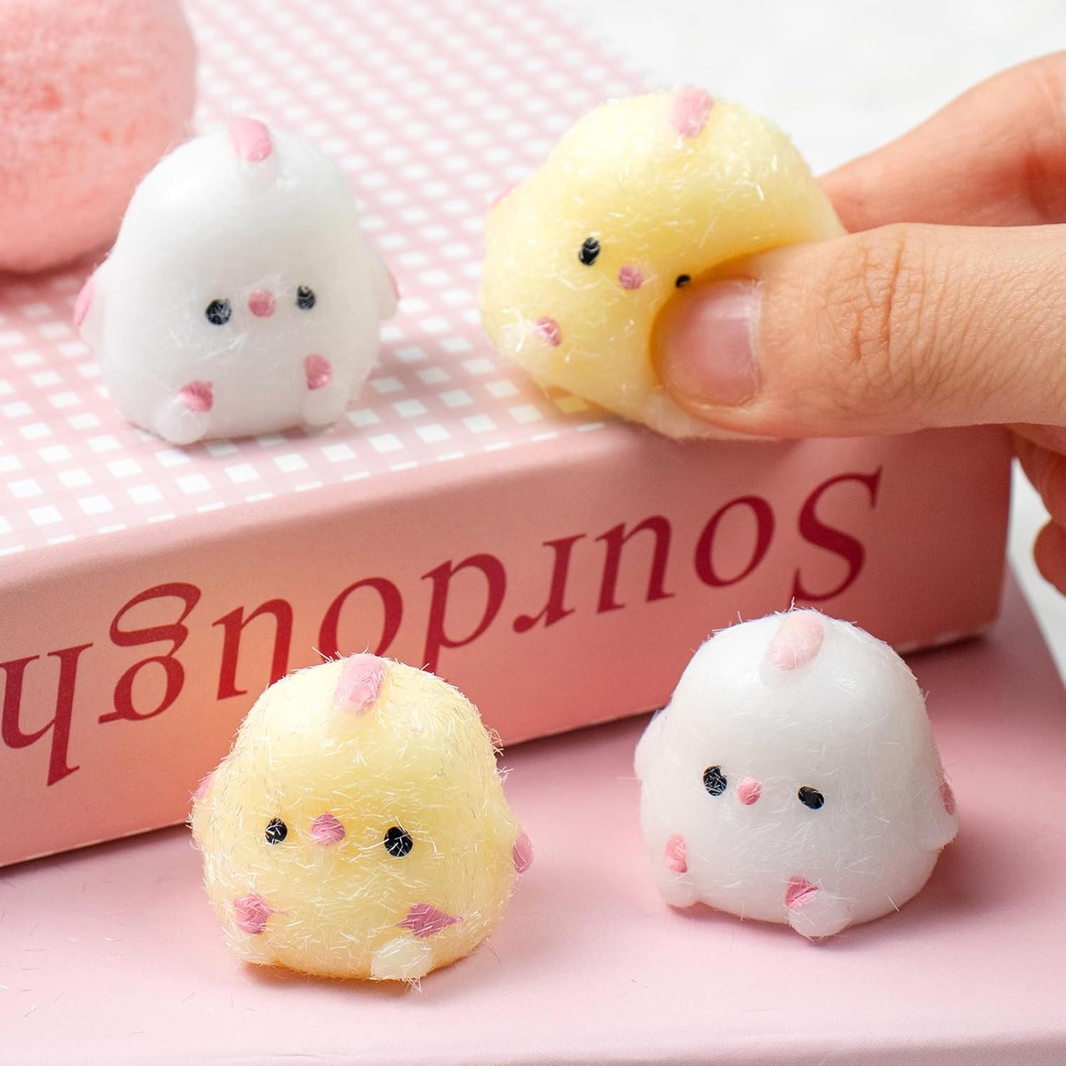 4pcs Mini Taba Squishies Squichy Chick Toy Party Favors for Kids, Fufu Squishy Fidget Toys Small Chick White/Yellow Squeeze Toy for Stress Relief Suitable for Adults Kids