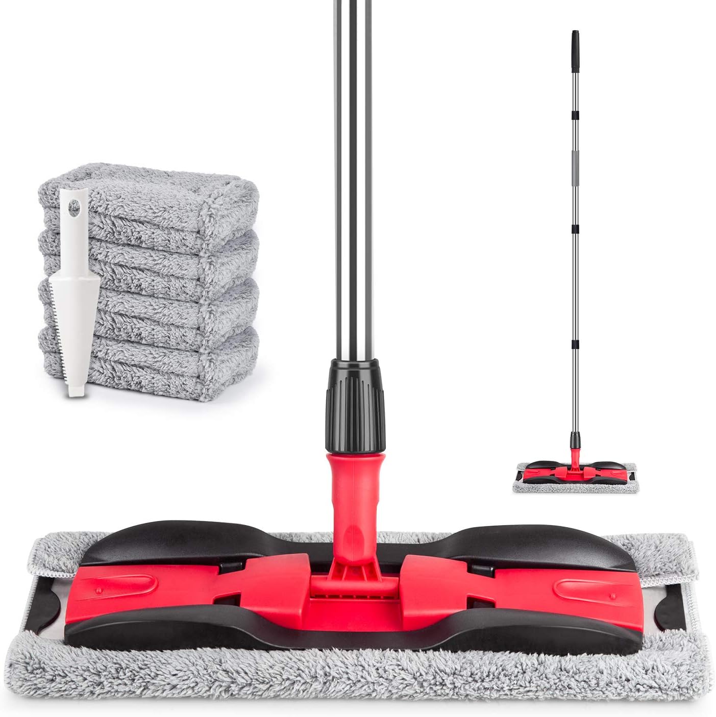 Microfiber Mop Hardwood Floor Mop for Floor Cleaning- MEXERRIS Wood Floor Mop with 4X Reusable Pads, Dust Wet Mops with Adjustable Handle Flat Mop Commercial Home Use for Wood Laminate Tiles Hardwood