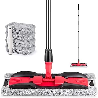 Microfiber Mop Hardwood Floor Mop for Floor Cleaning- MEXERRIS Wood Floor Mop with 4X Reusable Pads, Dust Wet Mops with Adjustable Handle Flat Mop Commercial Home Use for Wood Laminate Tiles Hardwood