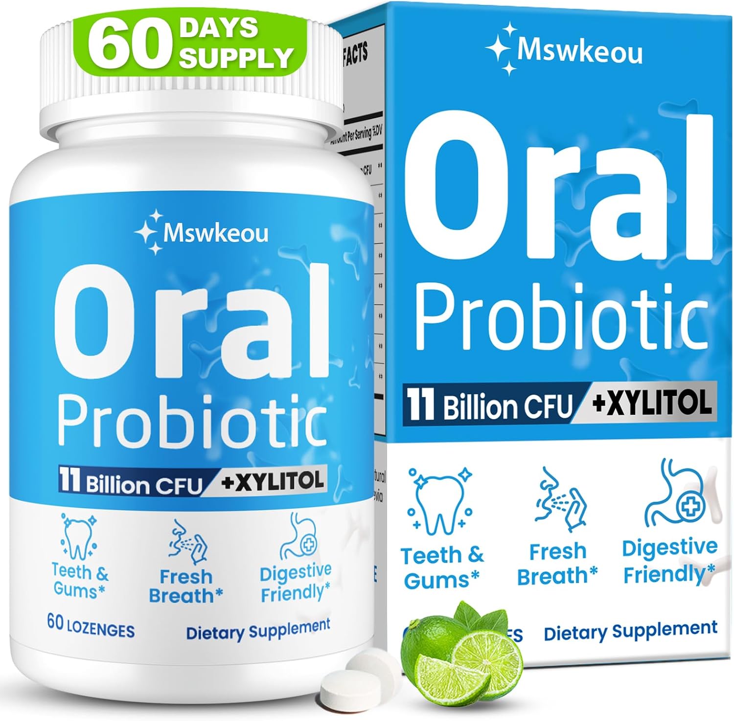 Oral Probiotics for Mouth Bad Breath for Adults 11 Billion CFU, Best Breath Oral Dental Probiotics for Teeth & Gums, Dry Mouth, Gum Restore, Fresh Breath, Chronic Halitosis & Gut Health, 60 Lozenges