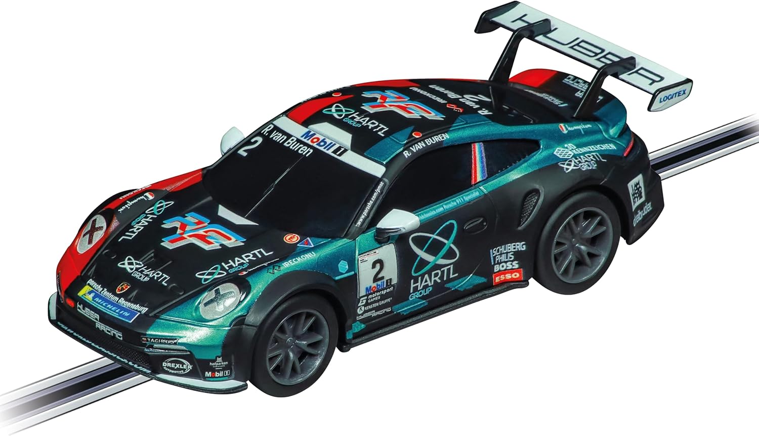 Carrera 64244 Porsche 992 GT3 Cup Huber Racing, No.2 1:43 Scale Analog Slot Car Racing Vehicle GO Slot Car Toy Race Track Sets