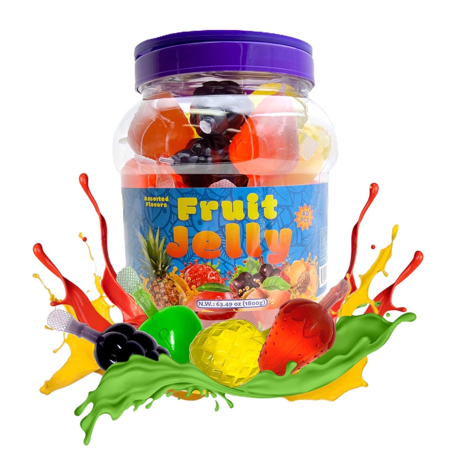 Funtasty Fruit Squeezable Jellies - 40 Count Jar - Tik Tok Candy - Assorted Flavors