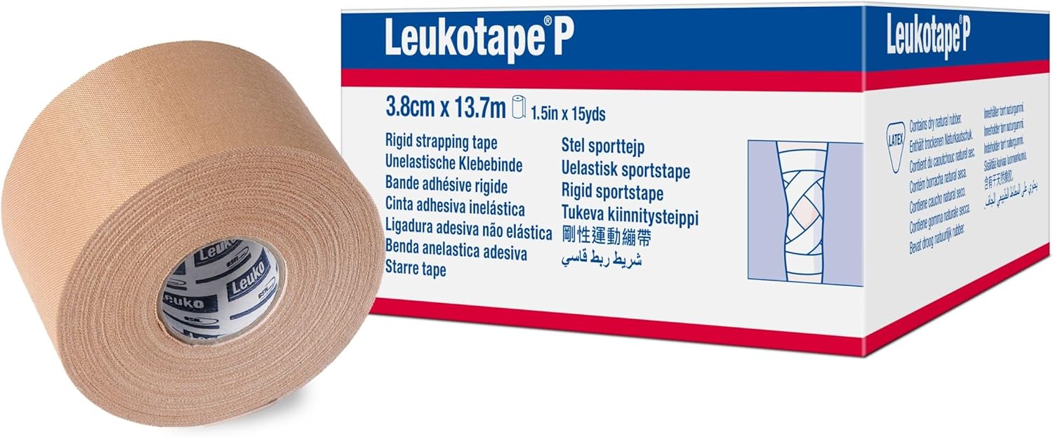 Leukotape P Adhesive Strapping Tape – for Sports Injuries, Strains and Sprains - 1.5 in x 15 yds, Tan, (1 Roll)