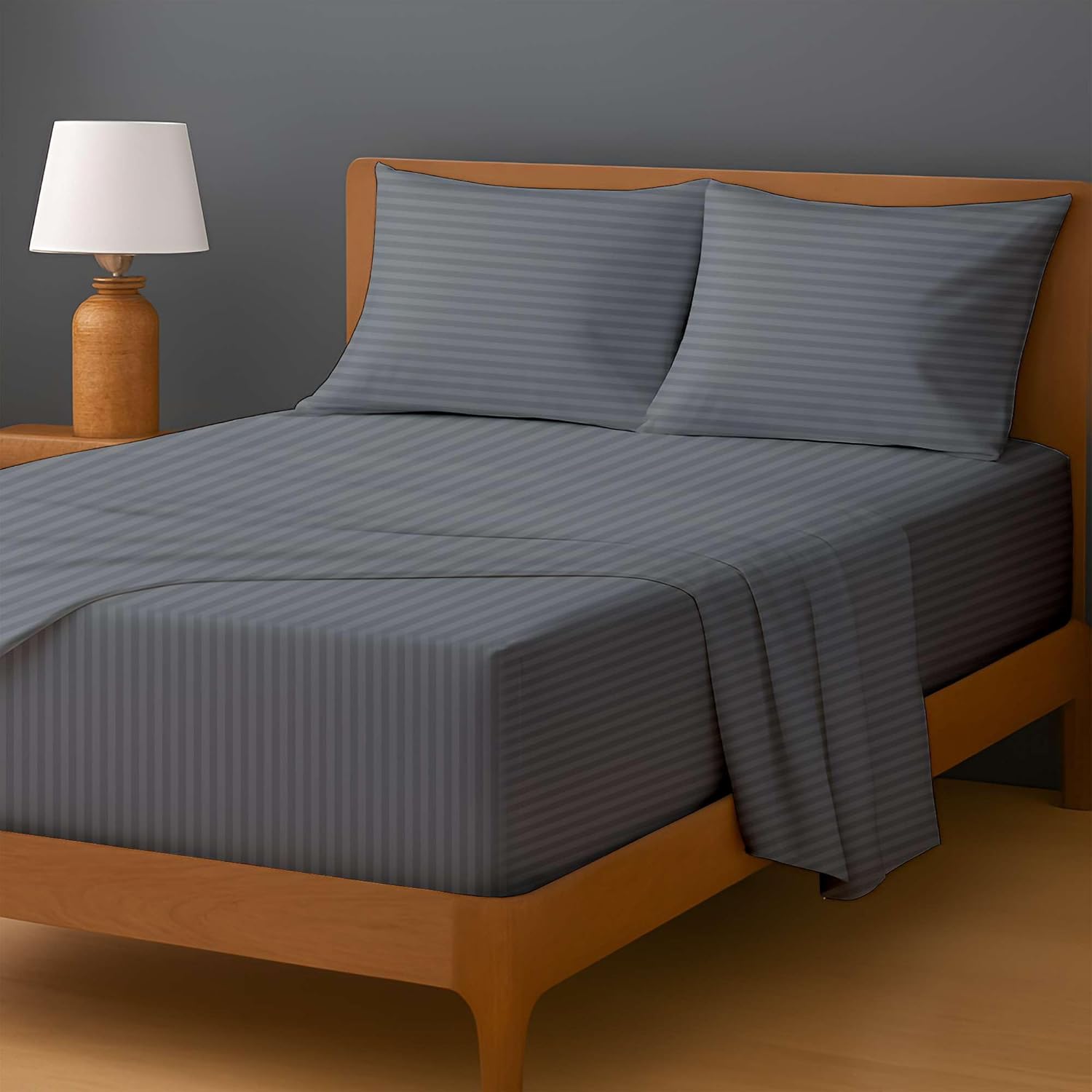 Ready To Rest Extra Deep Pocket Sheets - 4 Piece California King Sheet Set - Fits Mattress 18-24 Inches Deep - Hotel Luxury - Extra Deep Sheet for Cal King Size Bed - Dark Grey Stripe