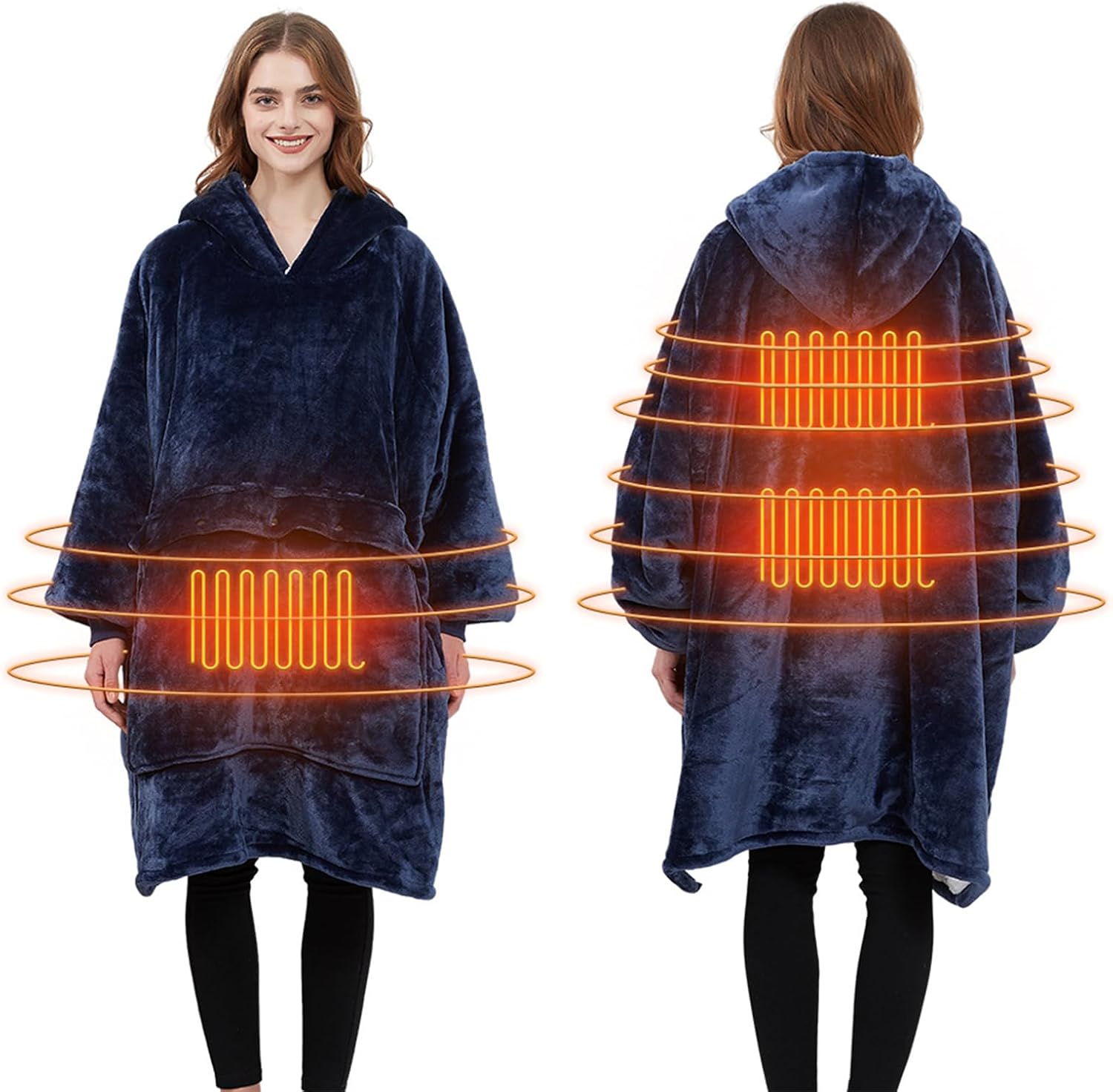 AURORRAN Heated Wearable Blanket Hoodie USB Oversized Large Flannel Sherpa Blanket Hoodie Sweatshirt Soft Cozy Warm Safety Low Voltage