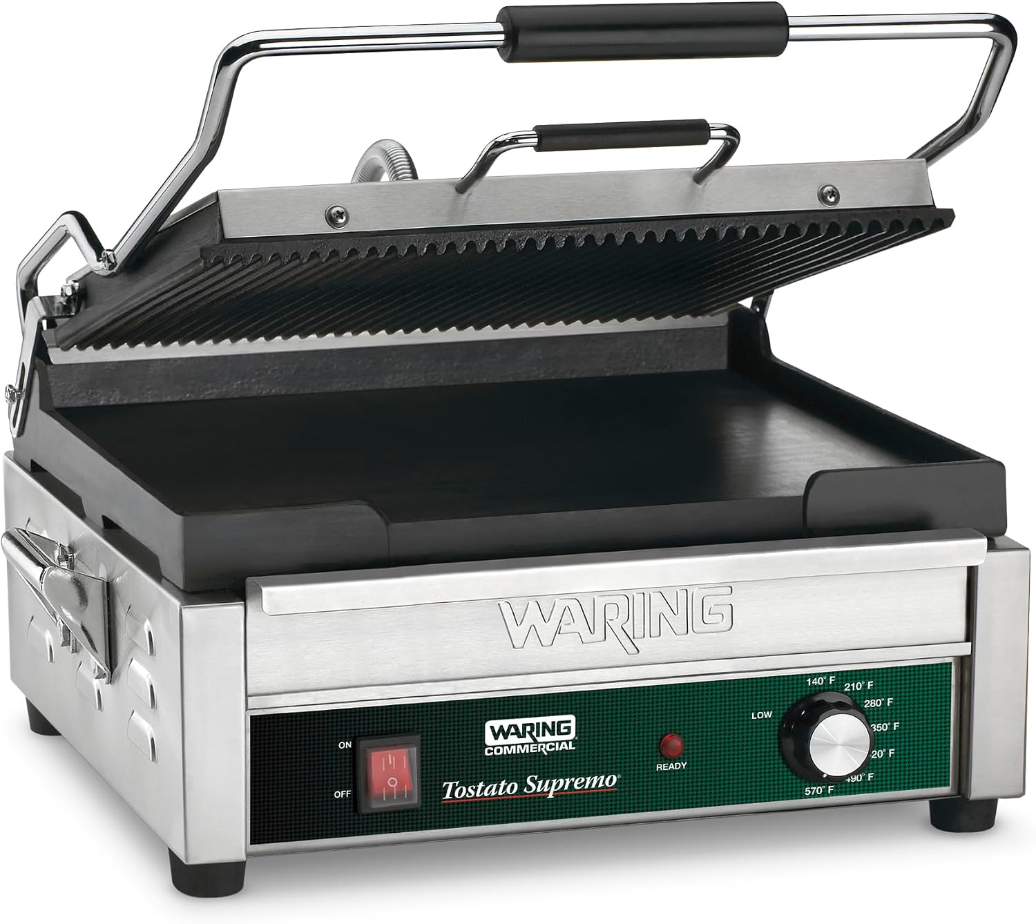 Waring Panini Press with 14.5" x 11" Cooking Surface & Ribbed & Flat Plates