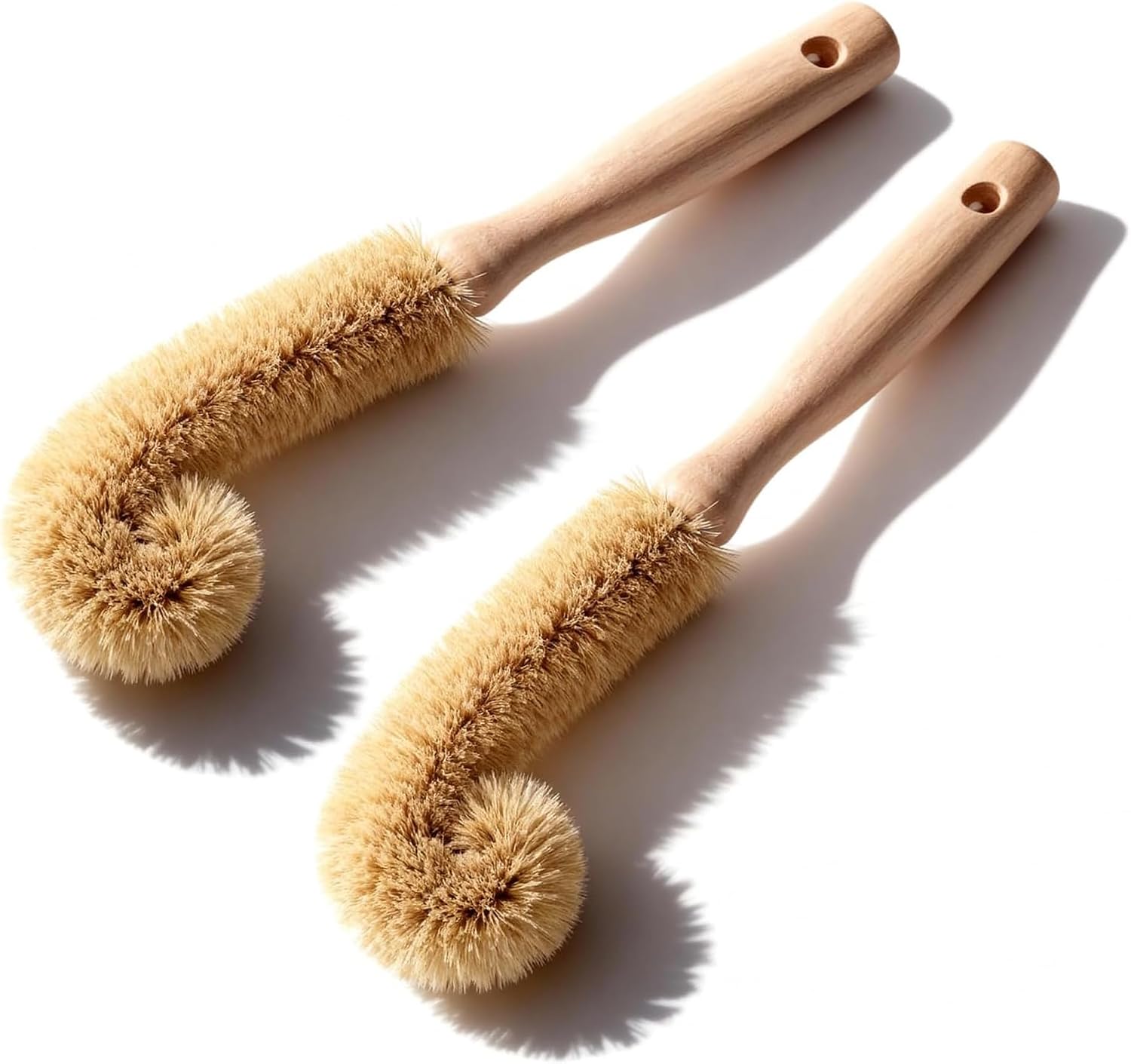 Bottle Brush Cleaner,Long Beech Wood Handle Non-Scratch,L-Shape for Cleaning Coffee Cups,Mason,Thermos,Glass Bottle,Beer Bottles,Wine Bottles,Baby Bottle-2 Pack