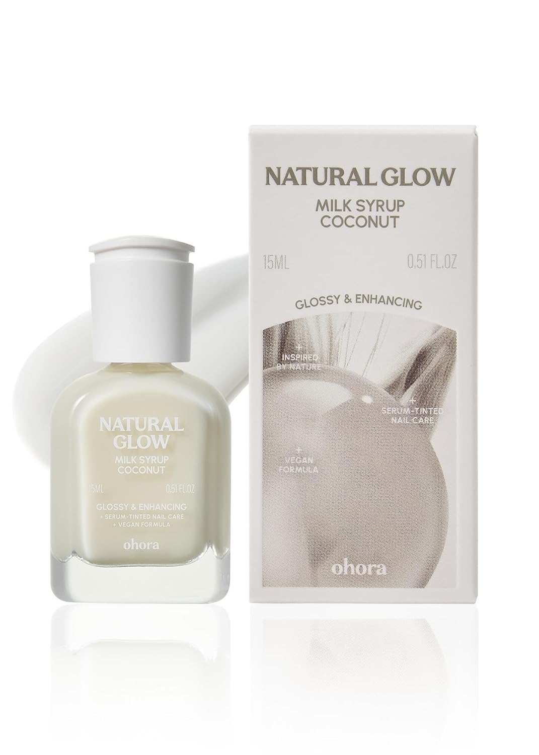 ohora Natural Glow Milk Syrup Nail Strengthener (Coconut) - Tinted Nail Hardener for Brittle, Damaged Nails, Quick-Dry Glossy Finish, Nail Repair & Growth, 15 mL