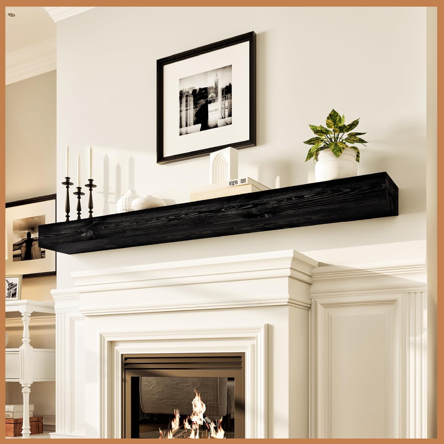 Avana Rustic Fireplace Mantle Shelf 72 Inches for Home Decor - Handcrafted Wood Wall Shelf - Decorative Farmhouse Mantel 72 X 8 X 3 - Espresso