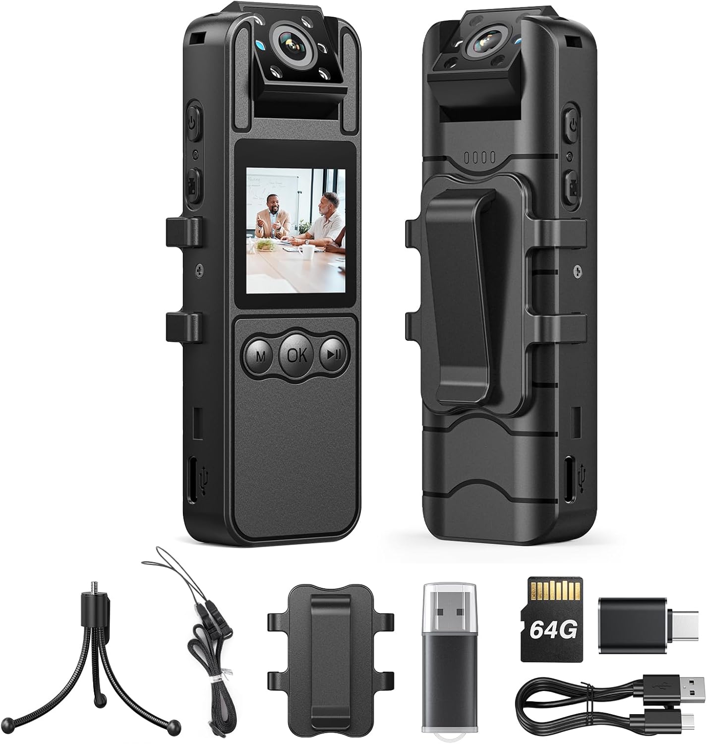 BOBLOV A26 Small Body Camera, 64GB Mini Body Cams, 6 Hrs Video Recording, Tripod Included for Monitoring, Wearable Video Camera for Service, Delivery Recording, Collect Evidence