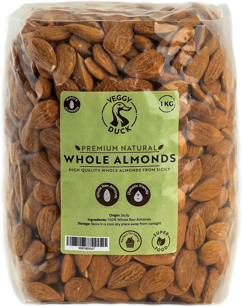 Veggy Duck - Italian Natural Raw Whole Almonds (1Kg) - Premium Natural Whole Almonds from Sicily