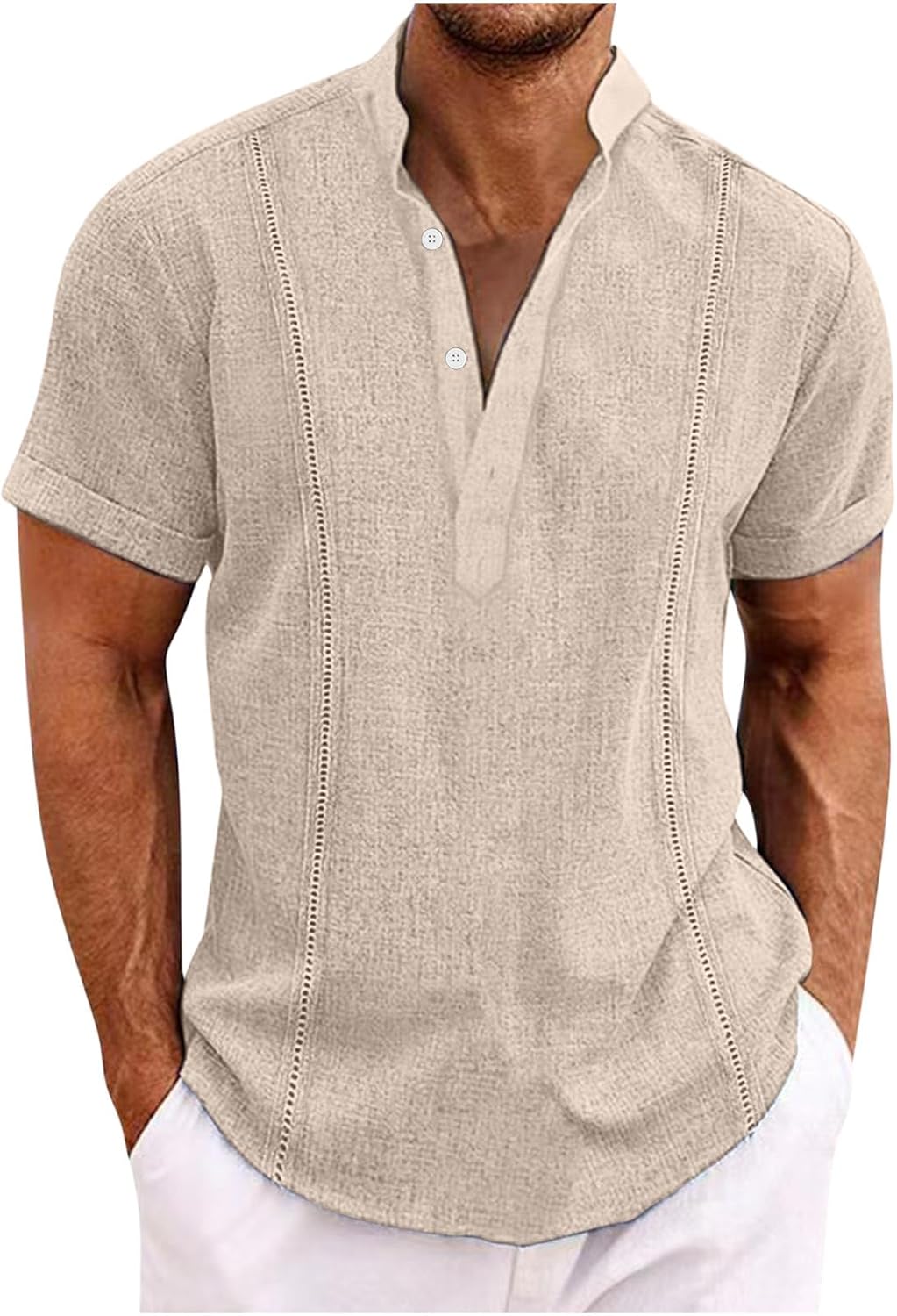 Linen Shirt for Men UK Short Sleeve Henley Shirt Classic Solid Cotton Linen Button Up Blouses Summer Loose Casual Cotton Linen Pullover Tops Comforty Breathable Office Business Tees