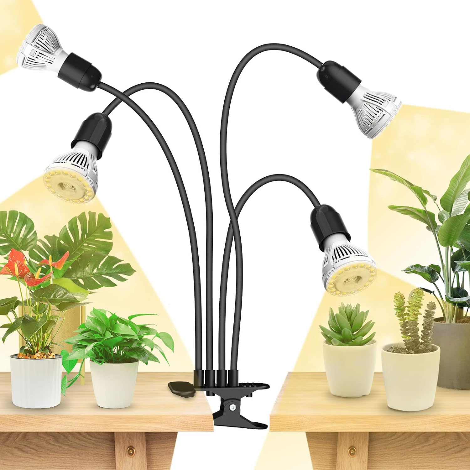 SANSI LED Grow Lights for Indoor Plants, 600W Full Spectrum Gooseneck Clamp | Grow Lamp, 40W Power Plant Light with High PPFD for Seeding, Lifetime Free Bulb Replacement Plant Lights for Indoor, 4 Head
