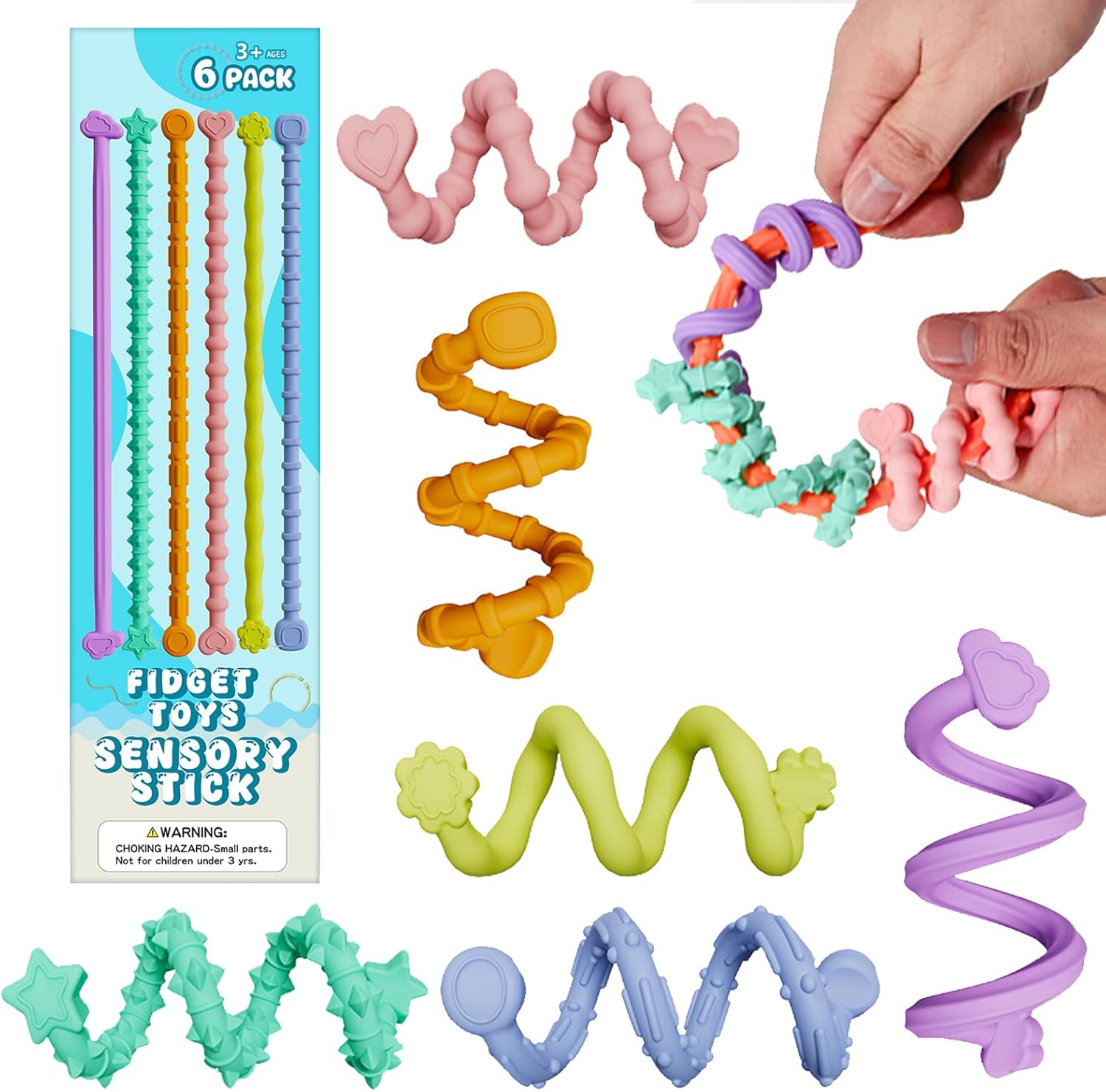 Fidget Toys Sensory Stick,Textured Calming Sensory Toys for Autism Kids,Anxiety Relief Fidgets for Classroom Student,Teacher Classroom Must Haves,Stimulating & Addictive Toys for Kids Students(6)