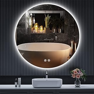 LED Round Bathroom Mirror, 36 Inch Backlit Wall Mounted Bathroom Mirror with Lights, Frameless Vanity Mirror with 3 Color Lights, CRI 95+, Anti-Fog, Shatter-Proof