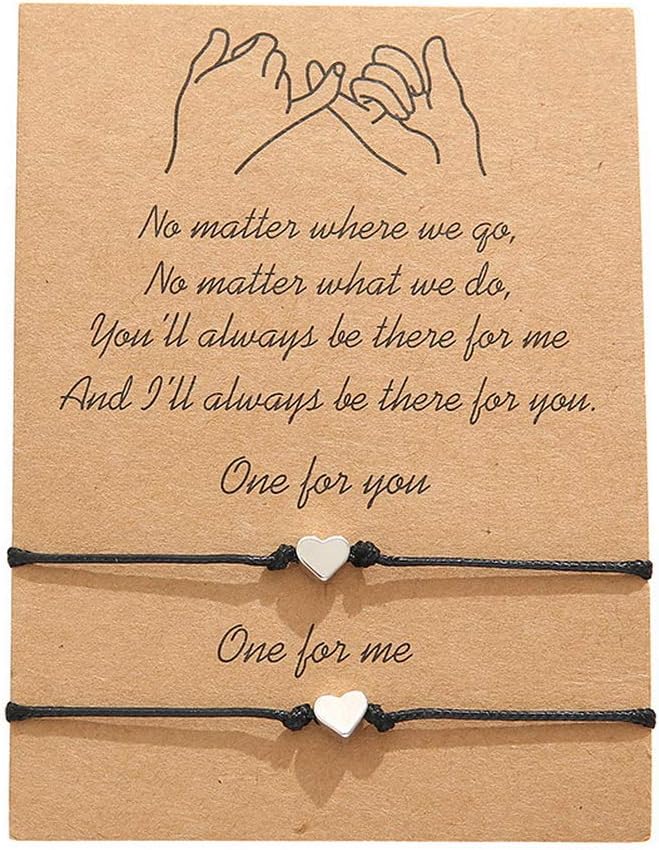 nuoshen 2 pcs Pinky Promise Bracelets, Adjustable Handmade String Rope Relationship Bracelets Friendship Couple Distance Matching Bracelet Valentine's Day Gift for Women Mother Daughter