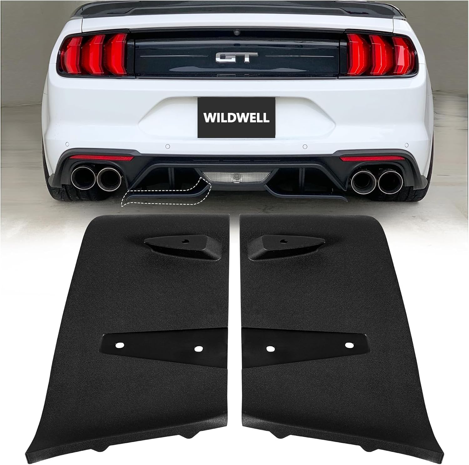 WildWell Mustang Rear Diffuser Valance Aero Foil Kit for 2018-2023 Ford Mustang GT Accessories Black