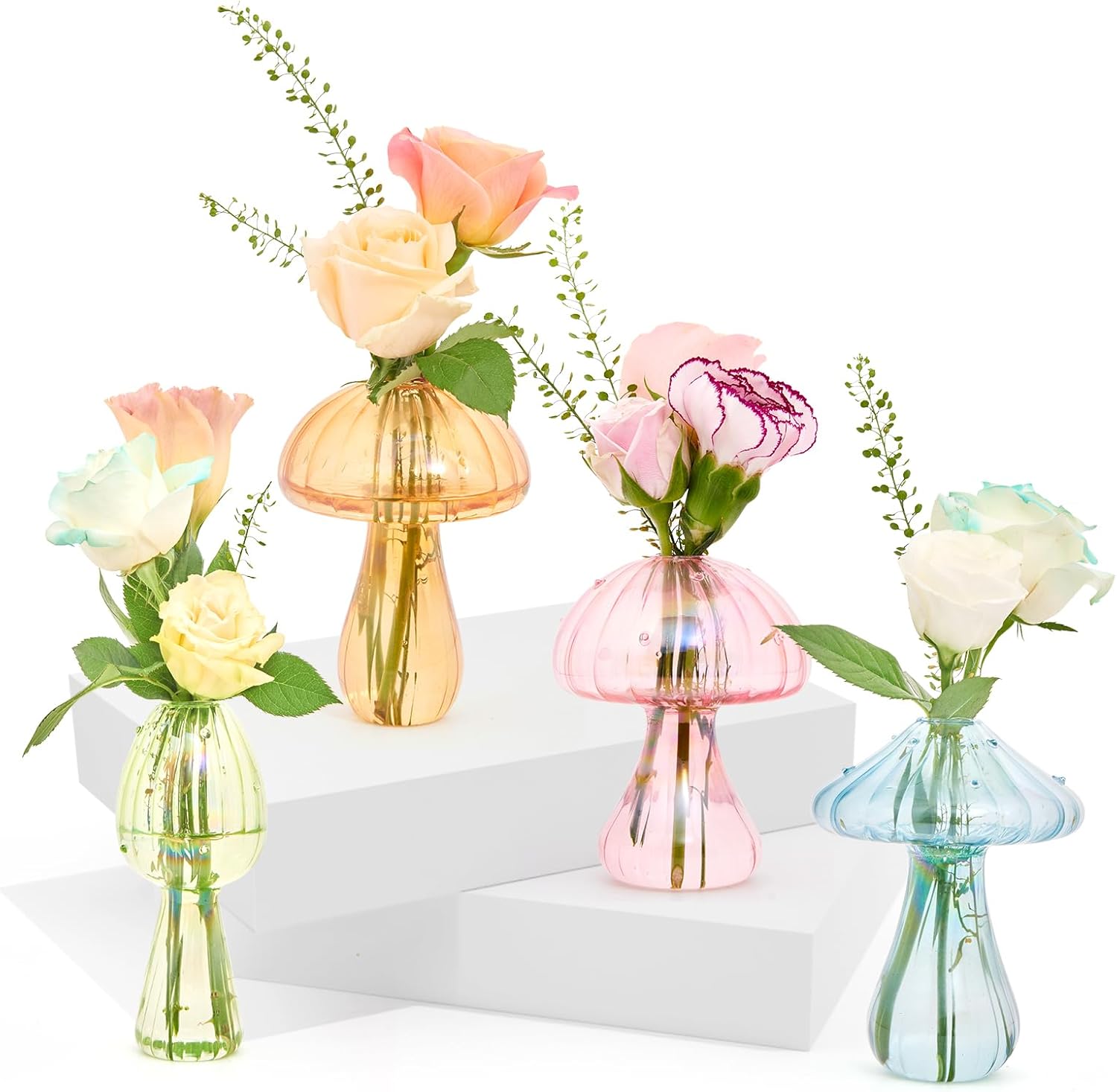 XXXFLOWER Glass Mushroom Vase Propagation Planter Window Plant Propagation Station Crystal Hydroponic Mushroom Jars for Plant Cuttings Unique Glass Bud Flower Vase Indoor for Home Office Garden Decor