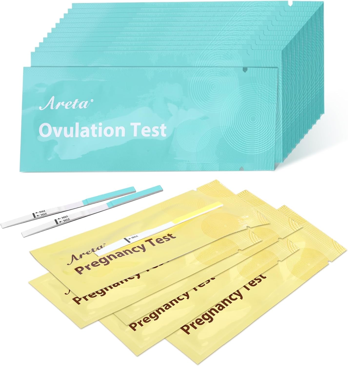 Areta Ovulation & Pregnancy Test Strips: 70 Ovulation Strips & 20 Pregnancy Tests Combo Kit | Accurate at-Home Fertility Tracker | Highly Sensitive Early Pregnancy Detection | 70 LH + 20 HCG