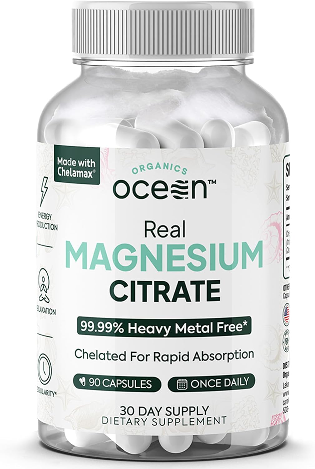 Organics Ocean Real Magnesium Citrate - High Absorption Magnesium Supplement - Chelated Magnesium to Support Energy, Relaxation, and Regularity